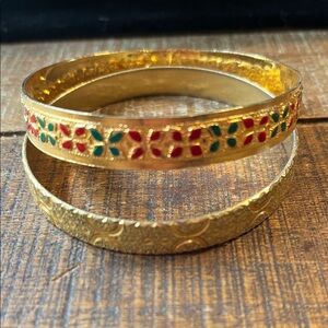 Elegant Vintage Gold and Multicolor Bangle Set